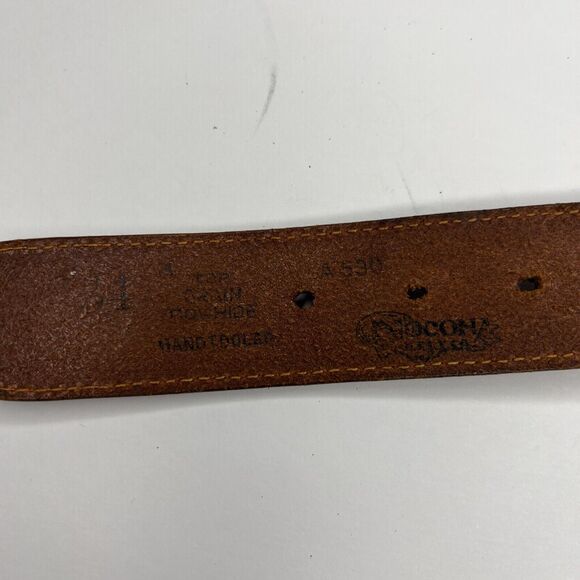 Vintage Nocona Unisex Sz 34 Belt Silver Western Hand Tooled Cowhide Leather main image 5